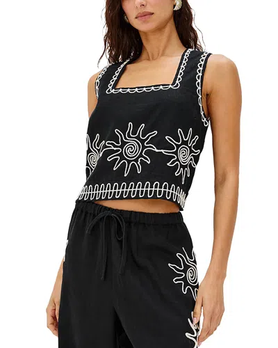 Rails X Lspace Akira Embroidered Linen Cropped Top In Black
