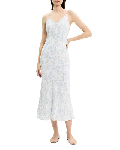 Theory Slip Dress In Floral Satin Georgette In Neutral