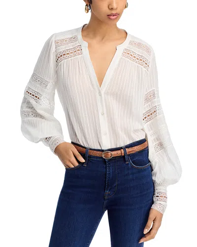 L'agence Kiera Semi-sheer Geometric-trim Blouse In White
