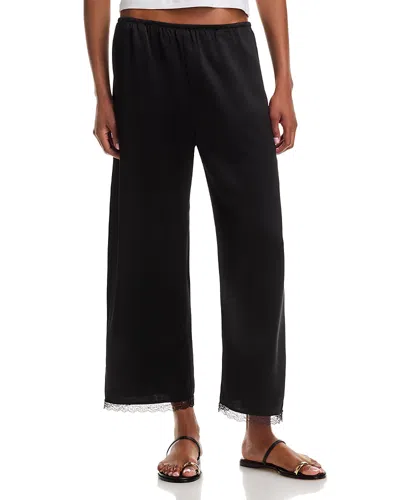 Leset Pointelle Cropped Wide Leg Pants In Black
