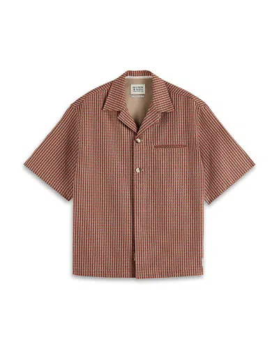Scotch & Soda Micro Geo Print Regular Fit Camp Shirt In Brown