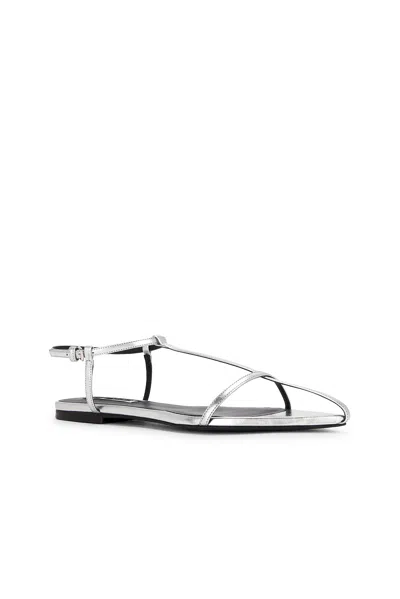 Jil Sander Metallic Leather Sandals Sky Grey In Silver