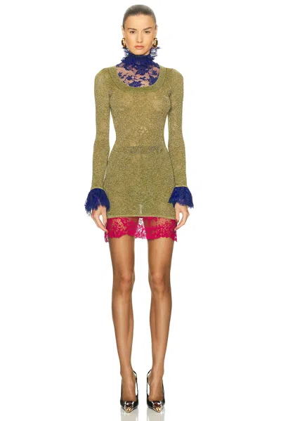 Saint Laurent High Neck Mini Dress In Multi