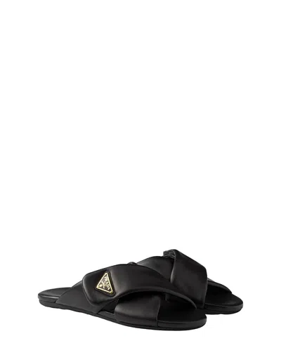 Prada Women Black Nappa Leather Slippers In Multi