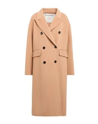 Shirtaporter Woman Coat Camel Size 6 Wool, Polyester