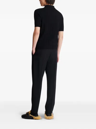 Balmain Textured Black Knitted Polo With Classic Collar In Black