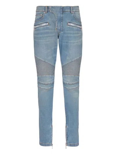 Balmain Slim-fit Biker Ribbed Jeans In Blue