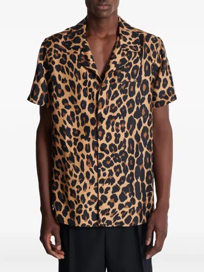 Balmain Leopard Print Silk Bowling Shirt In Animal Print