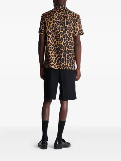 Balmain Leopard Print Silk Bowling Shirt In Animal Print