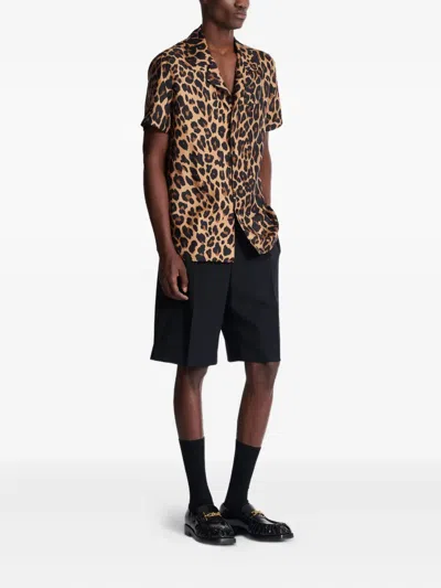 Balmain Leopard Print Silk Bowling Shirt In Animal Print