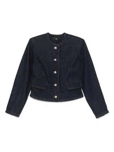 7 For All Mankind Round-neck Long-sleeve Jacket In Blue