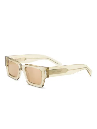 Saint Laurent Rectangular Frame Transparent Sunglasses In Brown