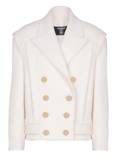 Balmain Double-breasted Wool And Cashmere-blend Felt Jacket In Neutral