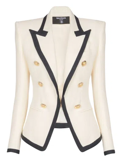 Balmain One Button Fitted Natte Jacket Clothing In White