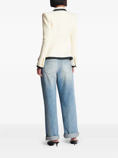 Balmain One Button Fitted Natte Jacket Clothing In White