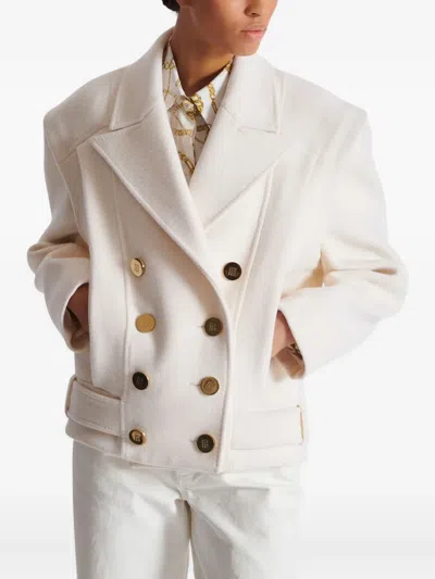 Balmain Double-breasted Wool And Cashmere-blend Felt Jacket In Neutral