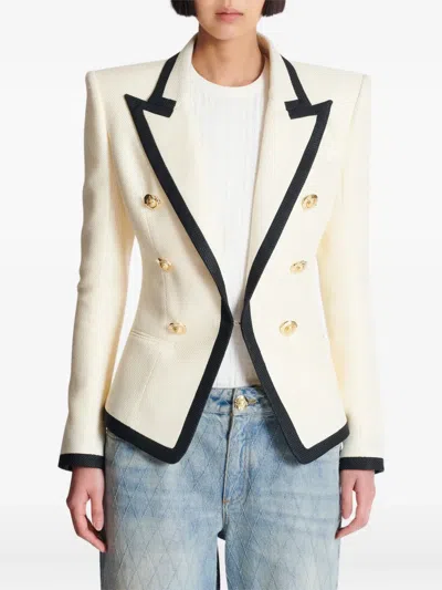 Balmain One Button Fitted Natte Jacket Clothing In White