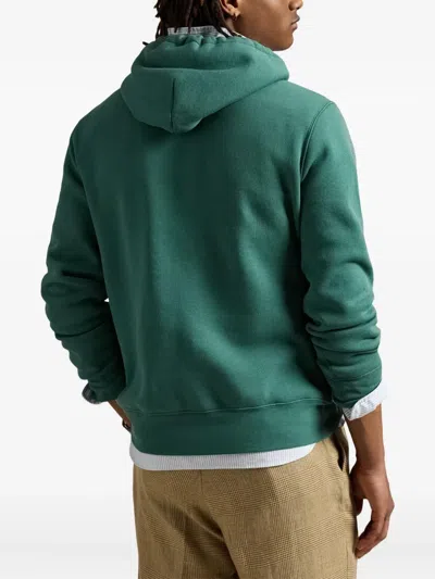 Polo Ralph Lauren Green Hoodie With Drawstring Hood And Logo Print On The Front In Cotton Blend Man In Green