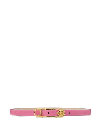 Versace Safety Pin Leather Buckle Belt In Pink