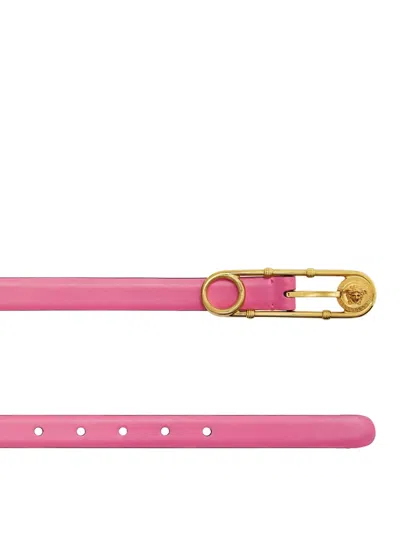 Versace Safety Pin Leather Buckle Belt In Pink