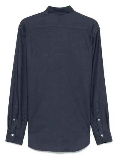 Canali Regular Fit Navy Brushed Cotton Blend Herringbone Button-up Shirt In Blue