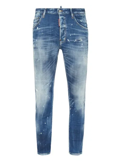 Dsquared2 Slim Fit Distressed Denim Jeans With Five-pocket Design In Blue