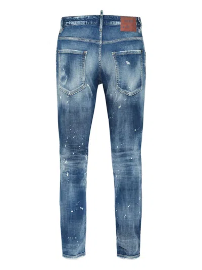 Dsquared2 Slim Fit Distressed Denim Jeans With Five-pocket Design In Blue