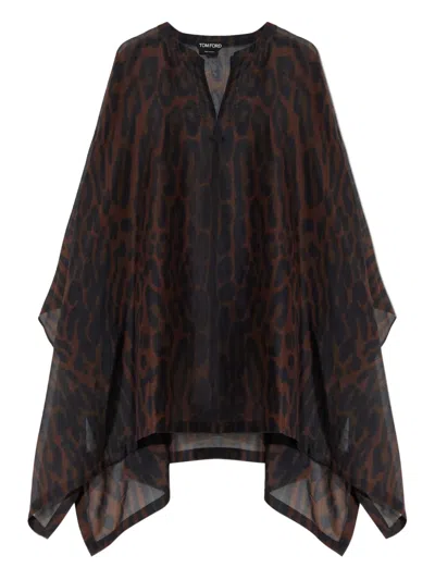 Tom Ford Ocelot-print Cotton-silk Mini Kaftan Dress