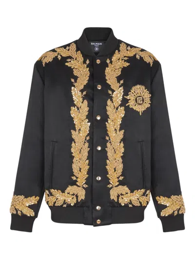 Balmain Embroidered Cupro Bomber Jacket In Black