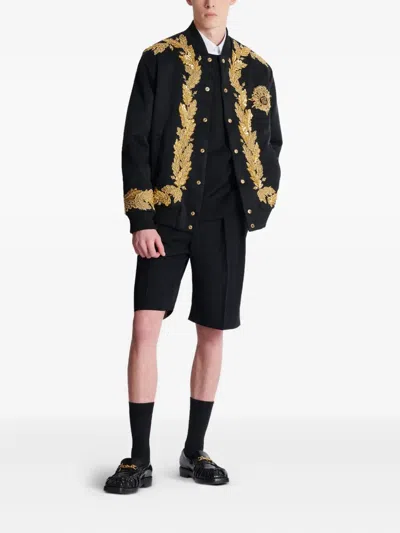 Balmain Embroidered Cupro Bomber Jacket In Black