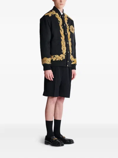 Balmain Embroidered Cupro Bomber Jacket In Black