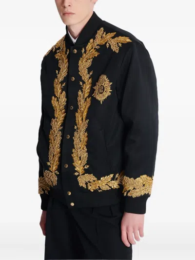 Balmain Embroidered Cupro Bomber Jacket In Black