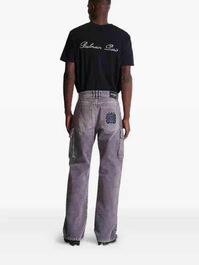 Balmain Cargo Straight Trousers Belt Loops In Purple