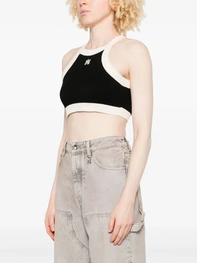 Amiri Ribbed Cropped Tank Contrast Trim In Black