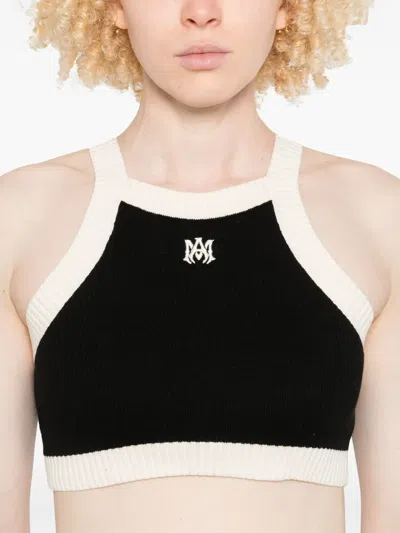 Amiri Ribbed Cropped Tank Contrast Trim In Black