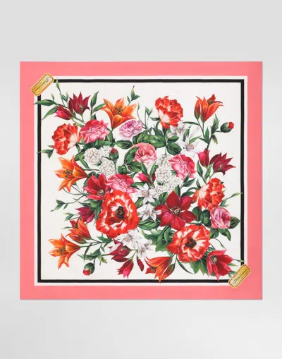 Dolce & Gabbana Silk Twill Floral Print Scarf In Pink