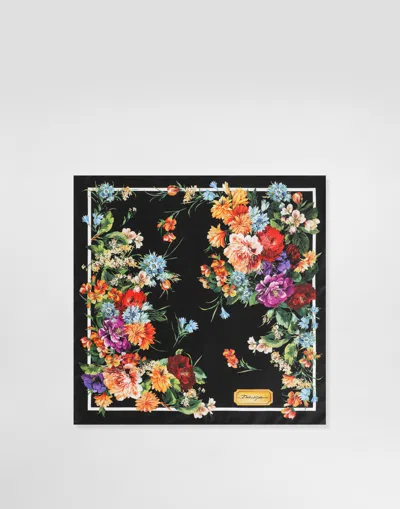 Dolce & Gabbana Square Scarf With Floral Print In Black
