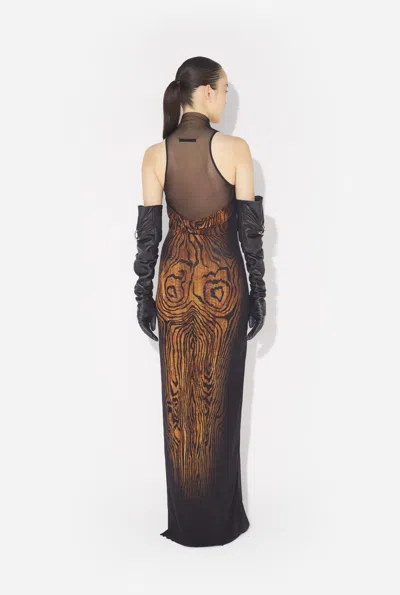 Jean Paul Gaultier Long Dress In Multicolor Mesh With High Neck And Sleeveless Design In Brown