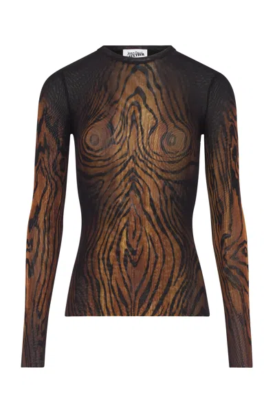 Jean Paul Gaultier Top The Wood In Tulle Stampato Donna In Brown