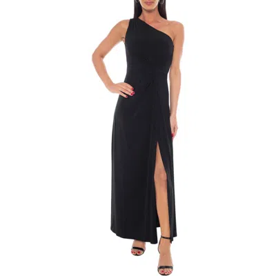 Marina One-shoulder Front Twist A-line Gown In Black