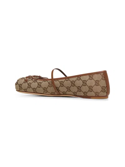 Gucci Women Gg Fabric Ballerinas With Iconic Horsebit In Brown