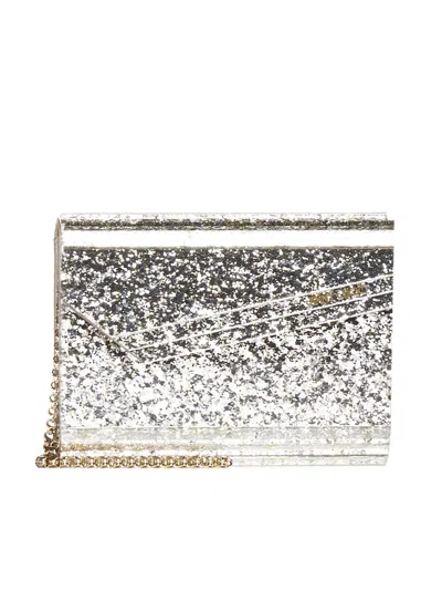 Jimmy Choo Candy Clutch Bag In Acrylic Fabric With Glitter In Gold