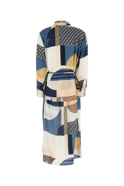 Fendi Midi Chemisier Patchwork Dress In Multi