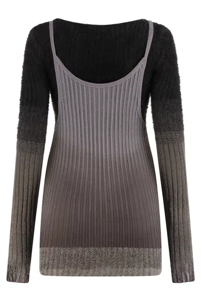 Attico Knit Dress With Ribbed Texture And Gradient Design In Black