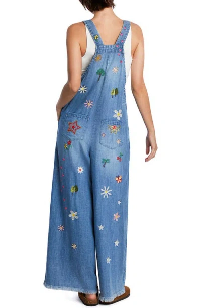 Billy T Oooh La La Embroidered Wide Leg Denim Overalls