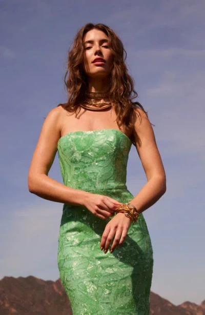 Helsi Leslie Pattern Sequin Strapless Gown