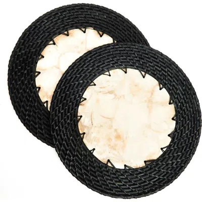 Kubo Capiz Shell Placemats With Black Rattan