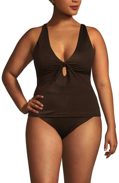 Lands' End Plus Size Shine Ribbed Tankini Top And High Waisted Bottom Swimsuit Set