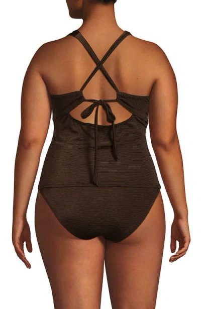 Lands' End Plus Size Shine Ribbed Tankini Top And High Waisted Bottom Swimsuit Set