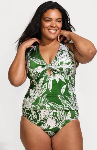 Lands' End Plus Size Shine Ribbed Tankini Top And High Waisted Bottom Swimsuit Set